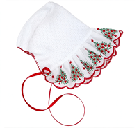 Ensemble Robe et Bonnet de Noël pour Nouveau-né, en Tricot Gaufré Blanc, avec Broderie Arbre de Noël sur le Col et Nœud Rouge, Robe de Bébé à Manches Longues