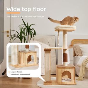 Arbre à chat naturel en bois massif pour grands/petits chats avec griffoir en sisal et <span class=keywords><strong>appartement</strong></span> - Product Image 6
