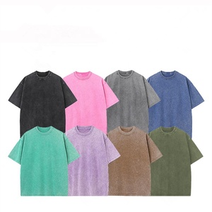 KY rétro BASSE quantité minimale de commande personnalisation t-shirt 220 grammes épais coton col rond une pièce livraison directe pas cher S-4xL lavé à l'acide t-shirt - Product Image 1