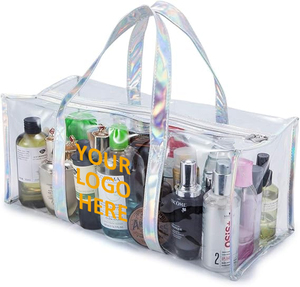 Sac de plage transparent personnalisé pour femmes, grand sac fourre-tout avec fermeture éclair, trousse de toilette en PVC, pochette portable imperméable - Product Image 1
