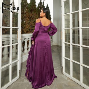 Plus Size <strong>Cold</strong> <strong>Shoulder</strong> Satin Long Elegant Luxury Modest Evening <strong>Dresses</strong> for Women - Product Image 2