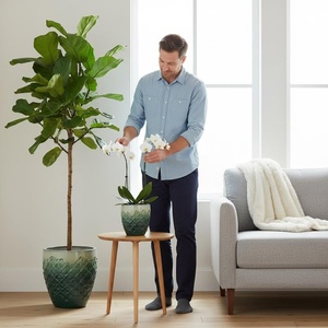 <span class=keywords><strong>Grand</strong></span> <span class=keywords><strong>pot</strong></span> de fleurs <span class=keywords><strong>en</strong></span> céramique écologique avec trou de drainage, finition émaillée, durable, design moderne et classique pour une utilisation <span class=keywords><strong>en</strong></span> intérieur/extérieur - Product Image 2