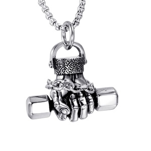 Stainless Steel Fitness Gym <b>Dumbbell</b> Weight Lifters Barbell Pendant Necklace - Product Image 1
