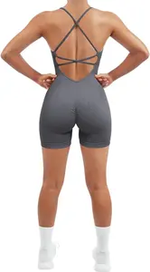 Gym Apparel Sexy Strappy Hollow Out Tummy Control Scrunch Butt Seamless Workout Romper 1 Piece Yoga Jumpsuit For Women