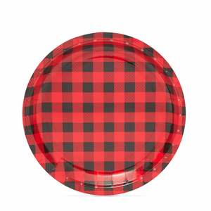 OEM Disposable 9-Inch Round Paper <b>Plate</b> in Modern CMYK Buffalo Plaid Factory Direct for Lumberjack Birthday Party Supplies - Product Image 3