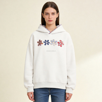 Sweat-shirt à capuche personnalisé pour femme avec broderie florale, bordure colorée, épaules tombantes, patchwork à carreaux, pull décontracté