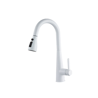 SANIVITAL Robinet moderne en acier inoxydable 304, monocommande, blanc chromé, flexible, monotrou, 3 modes, céramique, usage hôtelier, garantie 5 ans