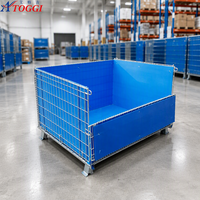 Caisse de rangement en treillis métallique galvanisé empilable avec roues pour usage industriel