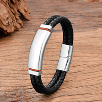 Bracelet en cuir véritable à double couche avec fermoir magnétique, design vintage, acier inoxydable plaqué or 18 carats, gravure de nom et logo, pour homme
