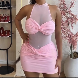 Nouvelle Collection Robes Courtes Décontractées Africaines pour Femmes, Couleur Unie, Sans Manches, Col Halter, Moulantes, Sexy, en Maille, Tendance - Product Image 3