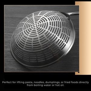 Colador de acero inoxidable 304 de gran tamaño, apto para uso alimentario, con mango largo para frituras, cuchara coladora doméstica para fideos - Product Image 6