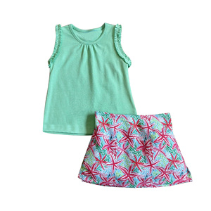 Tenues d'été personnalisées pour petites filles : Ensemble chemise à volants, jupe-short et shorty, couleur unie, style boutique, pour jumelles - Product Image 2