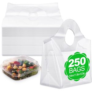 Bolsas de plástico transparente para llevar, 14x11.5+5.5 pulgadas, resistentes, con asa superior ondulada y fuelles laterales, para panadería, comercio minorista y regalos. - Product Image 2