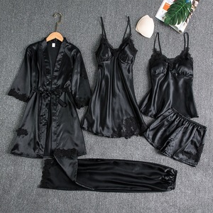 Set <span class=keywords><strong>Pigiama</strong></span> <span class=keywords><strong>Estivo</strong></span> da Donna in Raso Cinque Pezzi con Maniche Lunghe in Seta Ghiaccio Vita Elasticizzata e Scollo a V Abbigliamento da Notte per <span class=keywords><strong>Taglie</strong></span> <span class=keywords><strong>Forti</strong></span> - Product Image 3