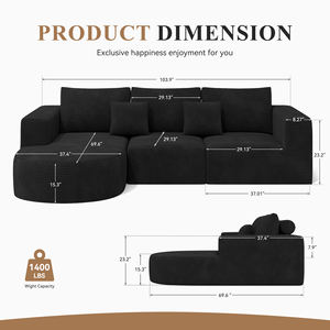 Canapé modulaire sectionnel convertible en L extensible moderne en tissu velours côtelé et éponge, idéal pour appartement, sans assemblage, extra profond - Product Image 6