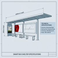 Abri de bus intelligent à énergie solaire intégré, panneau d'arrêt de bus urbain, plateforme, siège, mobilier extérieur anti-corrosion