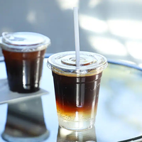 Gobelets jetables transparents en PET avec logo personnalisé pour boissons froides, boba, desserts, café et crèmes glacées, avec couvercles plats et pailles