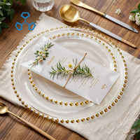 Assiettes de présentation de luxe en verre transparent perlé, lot de 8, 10 et 13 pouces, coloris argent et or, vente en gros