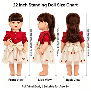 Muñeca Reborn de Vinilo de 22 Pulgadas con Vestido de Tul Bordado de Fresas y Gran Lazo, Juguete para Niña - Product Image 6