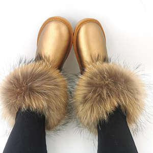 מגפי נשים נעלי גבירותיי אמיתי שועל פרווה פלאפי Racoon פרווה הנעלה מפואר שטוח חורף שלג אתחול פרוותי מגפי נשים - Product Image 6