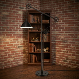 Lampe sur pied industrielle réglable, support en fer, douille E27, abat-jour en verre noir, LED blanc chaud, CRI 90 élevé, roulettes - Product Image 4