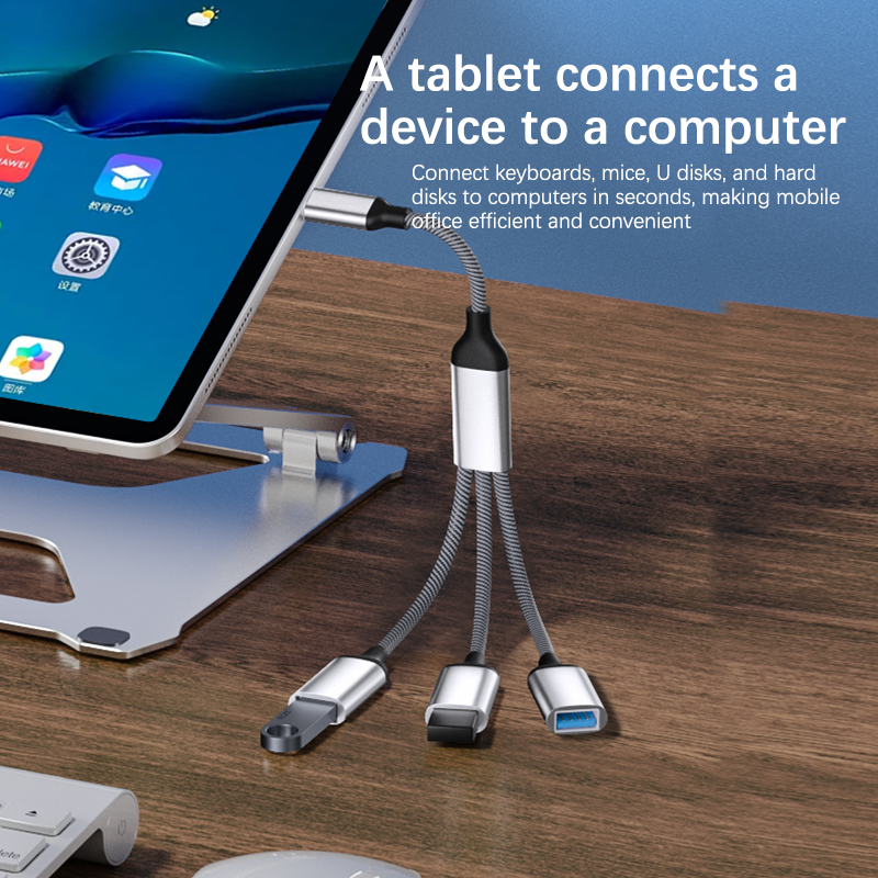 ORANGLES Aluminum Alloy USB OTG Adapter Hub | 3-in-1 Splitter for Flash Drives & Peripherals | Expansion Dock for Phones & Tablets – orangles Kuwait - angled perspective - presenting advantages - Image 4 of 6 | fits any environment | Purchase Aluminum Alloy USB OTG Adapter Hub | 3-in-1 Splitter for Flash Drives & Peripherals | Expansion Dock for Phones & Tablets – orangles Kuwait Michigan | Free Shipping ORANGLES