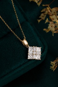Collier en or massif 14K 18K avec diamants de laboratoire taille princesse et baguette CaiMao – Bijoux fins pour anniversaire, mariage, fête, fiançailles - Product Image 2