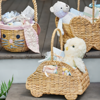 Panier cadeau en rotin en forme de voiture avec poignée, écologique, durable, multifonctionnel, personnalisable avec logo, pour fêtes d'anniversaire d'enfants, cadeaux pour bébés