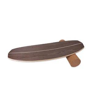 High Quality Walnut Wooden Board Trainer Fitness Core Wood Surf Balance Board With Cork Roller