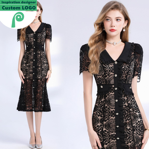 En stock, Robe de soirée élégante en dentelle, style princesse, robe midi élégante noire pour femmes, tendance estivale - Product Image 2