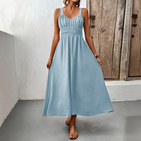 Robe d'été PRETTY STEPS 2026 pour femme, robe maxi élégante noire sans manches, robe dos nu à bretelles spaghetti