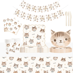 Juego de Vajilla para Fiesta de Gatos DAMAI, Vajilla para Cumpleaños Infantiles, Incluye Platos de Papel, Servilletas, Manteles y Vasos para 8 Personas - Product Image 1