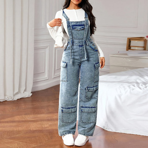 <span class=keywords><strong>Tute</strong></span> in denim cargo alla moda da donna, salopette a gamba larga, tuta in jeans con spalline <span class=keywords><strong>larghe</strong></span> da donna - Product Image 2