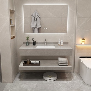 Moderno lavabo de cerámica de doble capa con estante superior e inferior, combinación de mueble de baño. - Product Image 1
