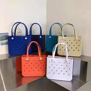 2023 Summer Beach Silicone Big Shopping Bag With Holes Camping Wholesale Croc Custom Large Bogg Eva Tote Bag