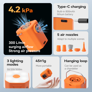 Mini pompe à air électrique Qunature pour le <span class=keywords><strong>camping</strong></span>, <span class=keywords><strong>gonfleur</strong></span> portable rechargeable pour matelas pneumatiques, flotteurs de piscine avec lumière LED - Product Image 2