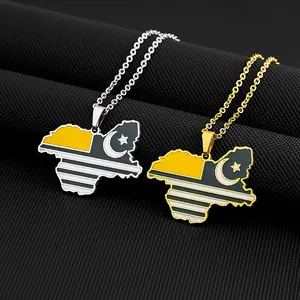 BINSHUO Wholesale Custom Stainless Steel Jewelry Drop Oil Jammu and Kashmir Map Flag Couples Charm Men Pendant Necklace Women