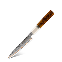 Pisau Utilitas Jepang Grandsharp 5'' 55 Lapis Baja Tembaga Damascus dengan Gagang Kayu Padat+Imitasi Gading