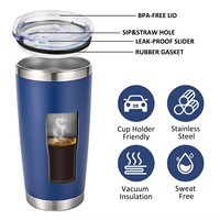 Mug Kopi Perjalanan Dinding Ganda Terisolasi 20oz dengan Logo Kustom, Cangkir Pesta Berlapis Bubuk, Tumbler Baja Tahan Karat untuk Ukiran Laser