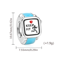 Breloques Pan Charms Argent Bleu Keep Running Watch Fit Runner Beads pour Bracelet Original Femme Fille Ado Bijoux Berluque Nouvelle Arrivée
