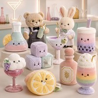 Set Boneka OEM Stuffed Doll Pastel Lab Cocktail, Figur Beruang Ilmuwan, Kelinci, Minuman Bubble Tea Pelangi, Botol Ramuan Ajaib