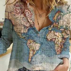 Blusa de Moda para Mujer, Estilo Europeo y Americano, Sólida, Holgada, con Solapa y Manga Larga - Product Image 4