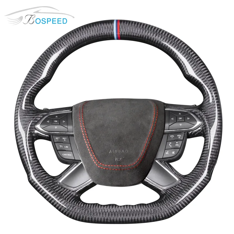 Black Twill Flat Bottom Carbon Fiber Steering Wheel For Ford Taurus