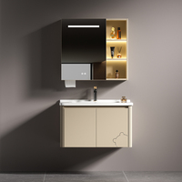 Ensemble de meuble-lavabo de salle de bain moderne de luxe mural en aluminium aéronautique avec miroir LED intelligent et comptoir en céramique, pour salle à manger