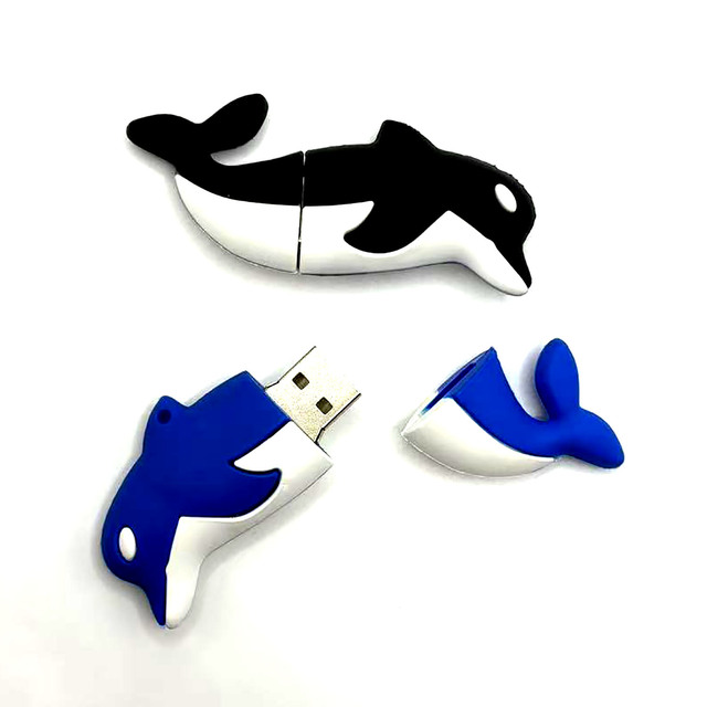 New Cute Cartoon Dolphin Hot Sale Pen Drive 64GB USB2.0 U PVC Disc 32GB 16GB 8GB 4GB Dolphin Shape USB Flash Drive