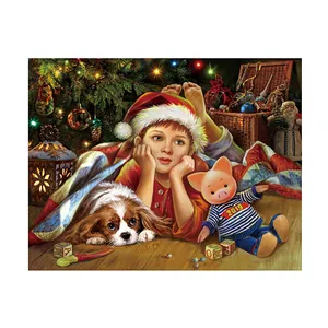 Venta al por mayor navidad pintura lienzo-Pintura de punto de cruz de Navidad para niños, pintura redonda y cuadrada, cuadro de lienzo 5D artesanal, envío gratis