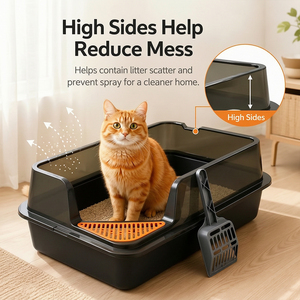 Caja de arena para gatos XL de 60 cm con rejilla frontal integrada, antitransportación de arena, inodoro para mascotas de lados altos, envío directo desde la UE, en stock en Polonia - Product Image 2