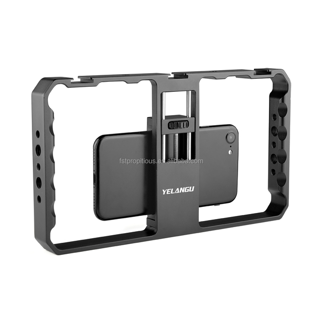 PC06 Metal Universal Phone Video Cage Rig Kit for iPhone Smartphone  for Vlogging & Live Streaming Can Connect Tripod Fill Light