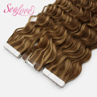 Extensions de cheveux Genius Weft à double trame, Remy, cuticules alignées, ondulations profondes, bouclées naturelles, à bandes adhésives