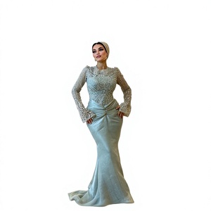 Elegant Women Formal Maxi <b>Dresses</b> 2024 High Neckline Vintage Evening Party Satin Lace Pattern Straight Silhouette Eco-Friendly - Product Image 1